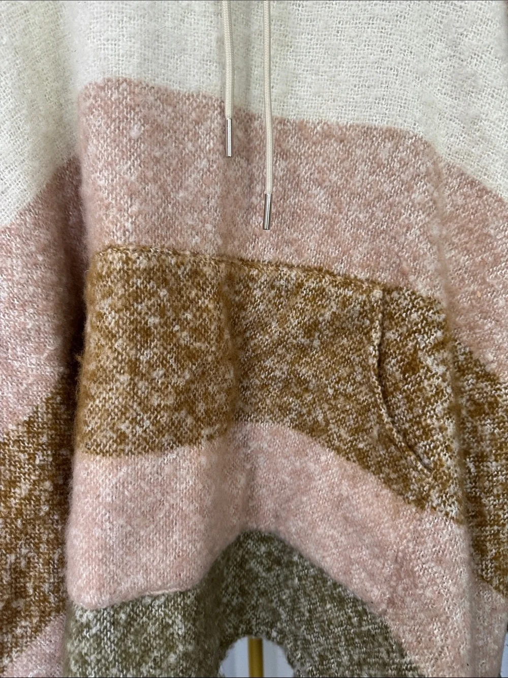Striped Hooded Poncho in Blush, Cream & Olive NWOT